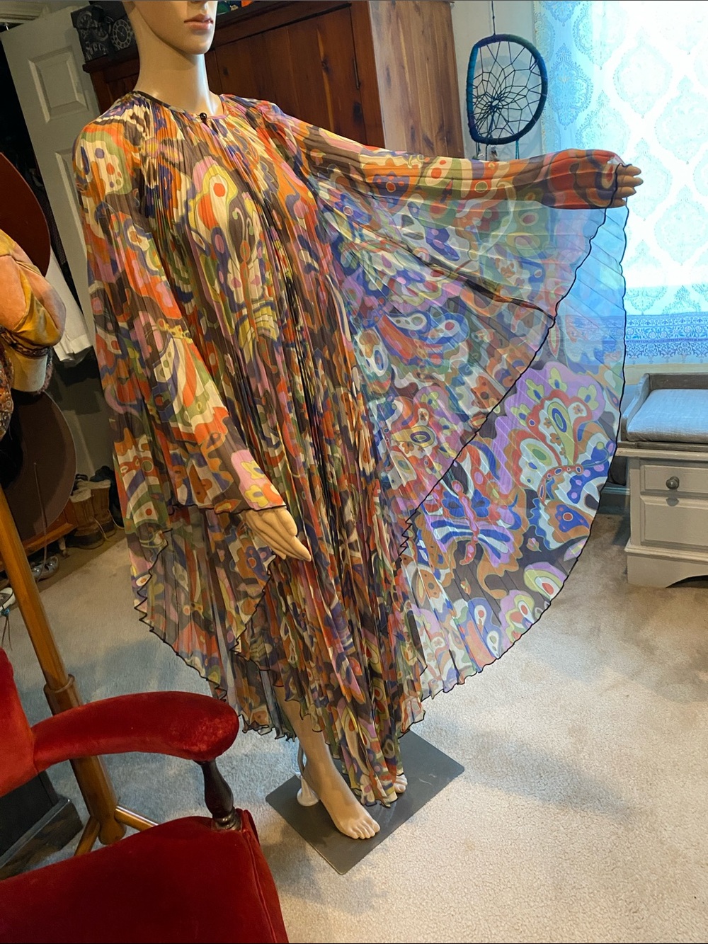 The Hippie Shake Multi-Color Butterfly Pleated Cape Coat - Picture 5 of 7